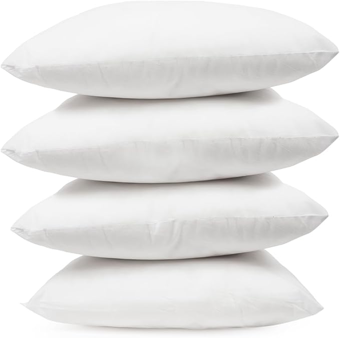 Covers & All Premium Square Throw Pillow Inserts with Covers Set of 4, 16 x16 Inches White, Decorative Cushions for Couch Sofa Home Decor Office Travel UV Resistant Waterproof Soft Cushions Pillows