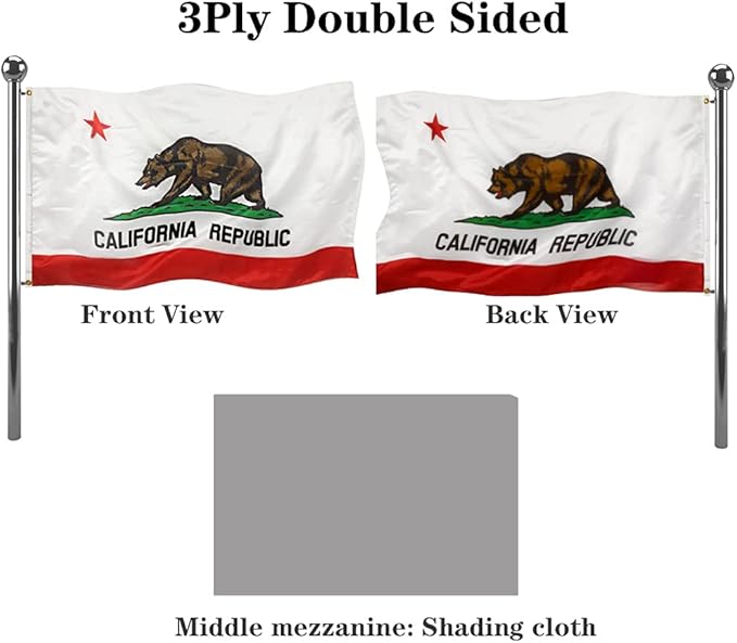 Jayus Double Sided California Republic Sates Flags 5x8 FT Outdoor - Vivid Colors 3Ply Cali CA Bear Flags Banners- Heavy Duty 100% Polyester with 3 Brass Grommets