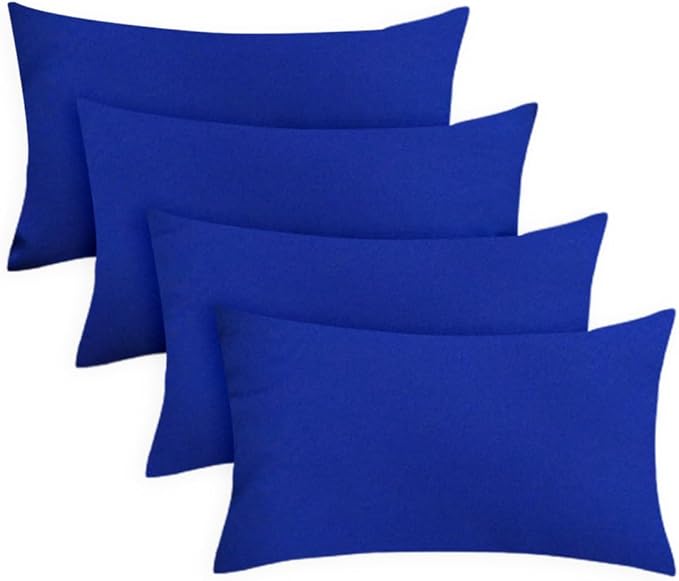 Covers & All Premium Rectangle ThrowPillow Inserts with Covers Set of 4, 12 x 20 Inches Blue, Decorative Cushions for Couch Sofa Home Decor Office Travel UV Resistant Waterproof Soft Cushions Pillows