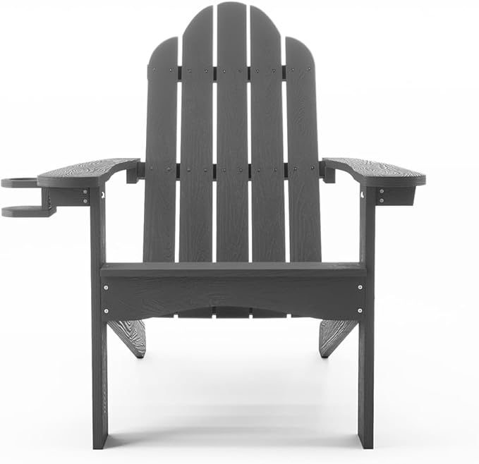LUE BONA HDPS Adirondack Chairs Set of 2, Fire Pit Outdoor Chair Weather Resistant with Cup Holder, Modern Plastic Chair Plastic for Patio, Deck, Proch, 350LBS, Dark Gray