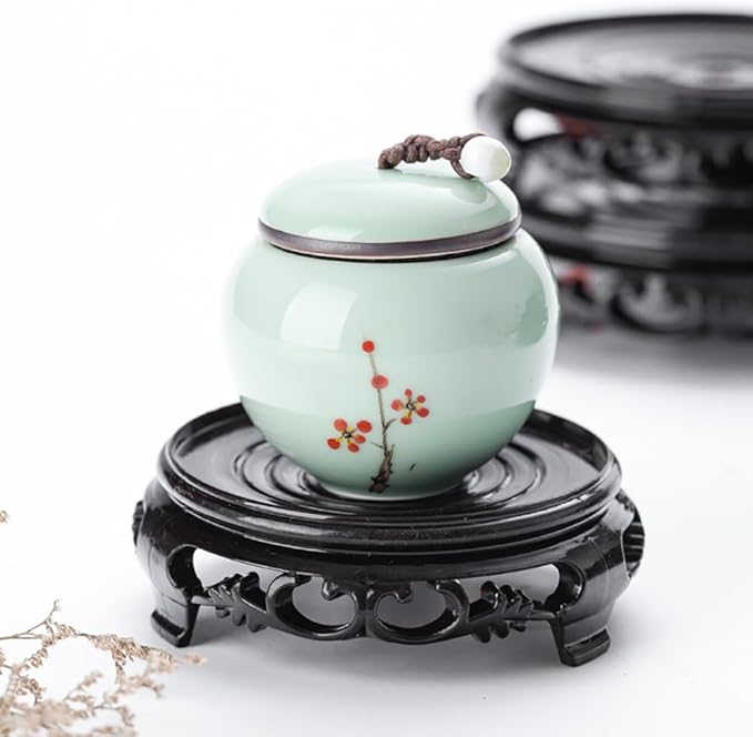 GOLDY&WENDY Round Vase Display Stand 3.9 Inch Black Imitation Wood Style Base Handmade Resin Pedestal