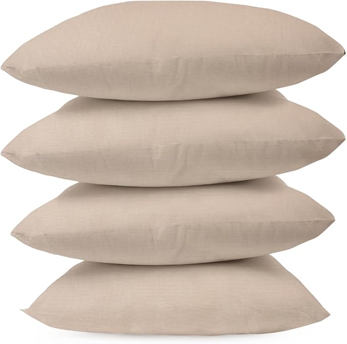 Covers & All Premium Square Throw Pillow Inserts with Covers Set of 4, 18 x 18 Inches Beige, Decorative Cushions for Couch Sofa Home Decor Office Travel UV Resistant Waterproof Soft Cushions Pillows