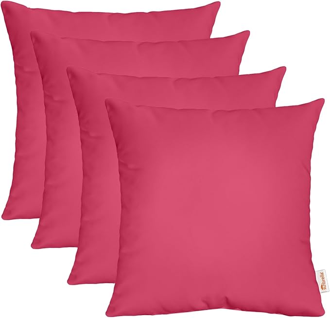 RSH DECOR: Sunbrella Square Throw Pillows Set of 4 | 20" x 20" | Water and Fade-Resistant Performance Fabric | Outdoor Pillow Covers with Down-Alternative Inserts | Made in USA (Canvas Hot Pink)