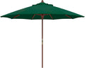 California Umbrella 9' Premium Commercial Hardwood Patio Umbrella, Manual Lift With Sunbrella Forest Green Fabric