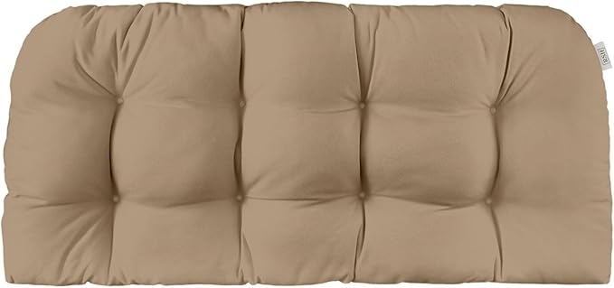 RSH DECOR Sunbrella Tufted Wicker Loveseat Cushion | 44” x 22" | Water and Fade-Resistant Performance Fabric | Outdoor Settee Cushion for Patio Furniture | Made in USA (Canvas Heather Beige)