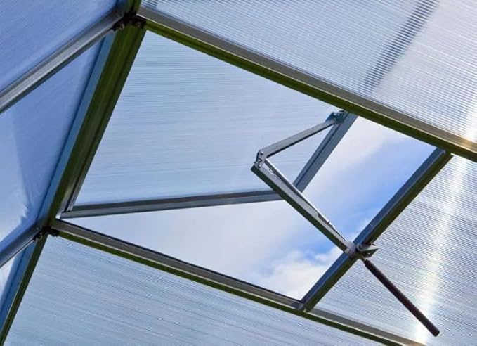 Greenhouse Rubin 5 Aluminum Frame 8.6 x 10.5 ft with Approx. 10 mm Polycarbonate Panels - with 2 Extra Skylights and 4 Automatic Window Openers