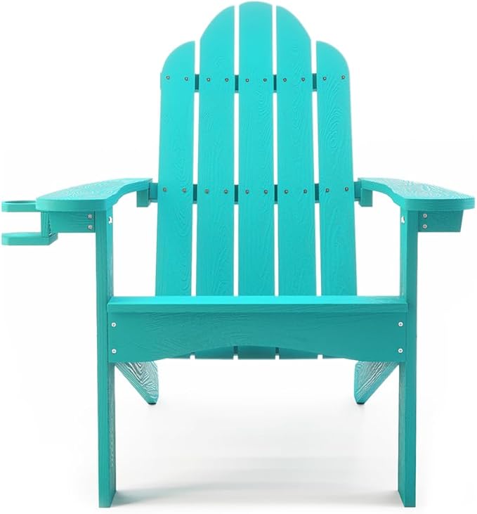 LUE BONA HDPS Adirondack Chairs Set of 8, Fire Pit Outdoor Chair Weather Resistant with Cup Holder, Modern Plastic Chair Plastic for Patio, Deck, Proch, 350LBS, Aruba Blue