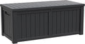 Modern-Depo 120 Gallon PP Deck Box Waterproof Outdoor Storage Box with Lockable Lid, Bench Organization Container for Patio Furniture Cushions, Garden Tools, Pool Supplies, Black