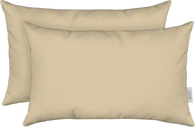 RSH DECOR: Sunbrella Lumbar Throw Pillows Set of 2 | 20" x 12" | Water and Fade-Resistant Performance Fabric | Outdoor Pillow Covers with Down-Alternative Inserts | Canvas Antique Beige