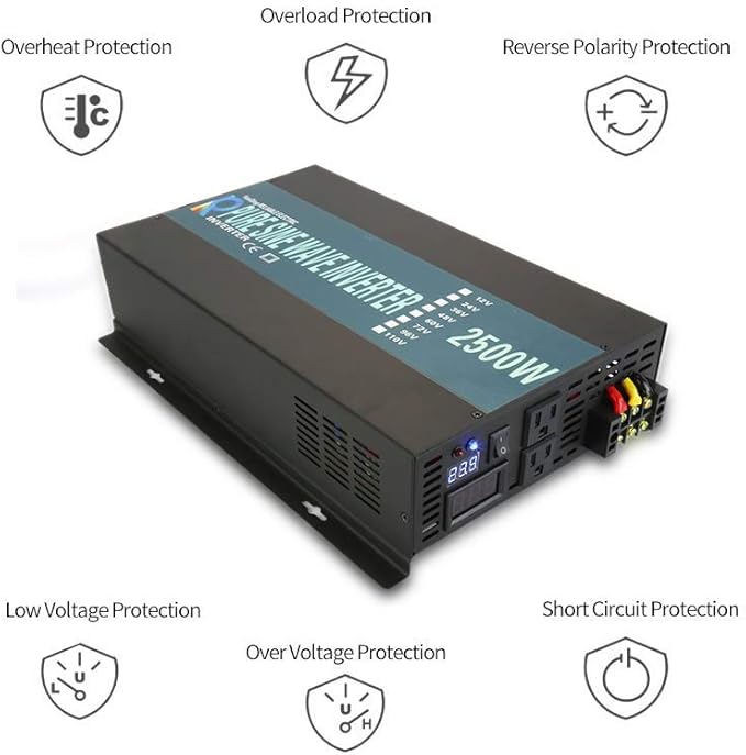 WZRELB 2500W 36V 120V Pure Sine Wave Power Inverter with Remote Control,2 AC Outlets,Car Inverter,RBPRC-250036