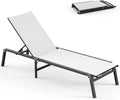 Foldable Pool Lounge Chairs, Aluminum Chaise Lounge Outdoor with 5 Positions Recliner - Free Assembly - Patio Lounge Chair for Poolside, Beach (White)