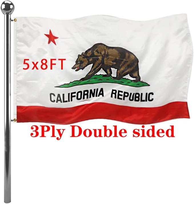 Jayus Double Sided California Republic Sates Flags 5x8 FT Outdoor - Vivid Colors 3Ply Cali CA Bear Flags Banners- Heavy Duty 100% Polyester with 3 Brass Grommets