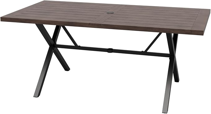 COOS BAY Echo Vibe Outdoor Dining Table with Umbrella Hole, Natural Wood Patio Dining Table for 6, Patio Furniture Set, Brown