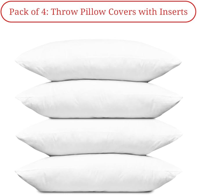 Covers & All Premium Rectangle ThrowPillow Inserts with Covers Set of 4, 14 x 22 Inches White, Decorative Cushions for Couch Sofa Home Decor Office Travel UV Resistant Waterproof Soft Cushions Pillows