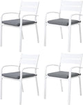 Soleil Jardin Outdoor Aluminum 4-Piece Patio Dining Chairs with Cushions, Stackable Bistro Chairs for Balcony, Garden, Backyard, White Finish & Grey Cushion
