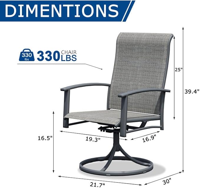 Patio Swivel Chairs Set of 6, Outdoor Swivel Chairs with Armrest, High Back Patio Chair with Metal Frame, All-Weather Outdoor Dining Chair for Deck, Porch and Lawn, Grey