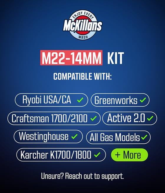McKillans® 2025 Automatic M22-14mm Pressure Washer Quick Connect Kit - M22 to 3/8 Quick Connect Pressure Washer Fittings - Power Washer Accessories - Hose Adapter Set - 8-Piece Kit (Stainless Steel)