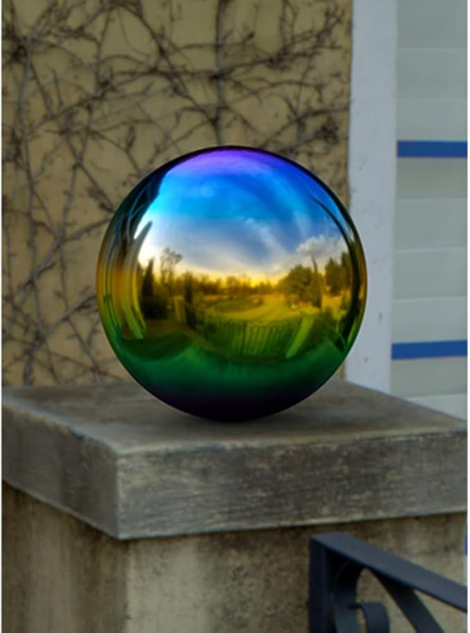 6 inch Diameter Gazing Ball,Rainbow Stainless Steel Polished Reflective Smooth Garden Sphere Globe Mirror,Colorful and Shiny Addition to Any Garden or Home