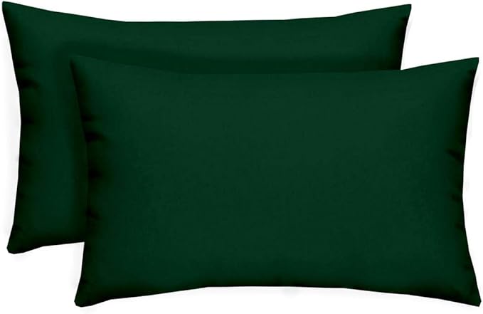 RSH DECOR: Lumbar Throw Pillows Set of 2 | 20” x 12" | All-Weather Spun Fabric | Water and Fade-Resistant | Outdoor Support Pillows for Patio Furniture | Hunter Green
