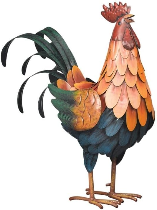 Regal Art & Gift Handcrafted Metal Rooster Statue, Weather-Resistant Farmhouse Yard Art, Indoor/Outdoor Garden Sculpture, Detailed Feather Design, Decorative Bird for Home & Garden, Golden, 16” Height
