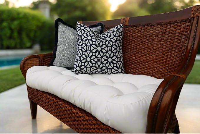 RSH DECOR: Sunbrella Tufted Wicker Loveseat Cushion | 41” x 19" | Water and Fade-Resistant Performance Fabric | Outdoor Settee Cushion for Patio Furniture | Canvas True Blue