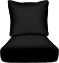 RSH DECOR Deep Seating Cushion with Pillow Back | 22” x 25” x 5" Seat | Water and Fade-Resistant Spun Fabric | Made in USA | Outdoor Chair Cushion Set for Patio Furniture (Black)