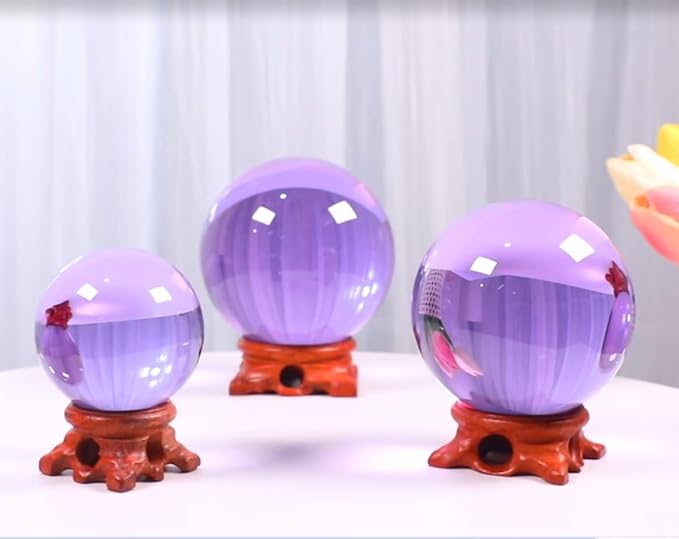 Purple 100mm/3.9 inch Large Crystal Ball with Rose Wooden Stand and Gift Box for lensball Photography,Fortune Teller,Feng Shui, Witchcraft Decor,Scrying,Magic,Quartz Crystal Orb Prop Glass Sphere