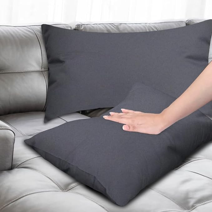 Covers & All Premium Square Throw Pillow Inserts with Covers Set of 4, 12 x 20 Inches Charcoal Gray, Decorative Cushions for Couch Sofa Home Decor Office Travel UV Resistant Waterproof Soft Cushions