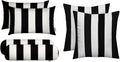 RSH DECOR: 6-Pack Pillow Set, All-Weather Water & Fade-Resistant Fabric, 17" Square, 20"x12" Lumbar 20"x6" Neck Roll Pillows, Outdoor Pillows for Patio Furniture, Black & White Stripe - Made in USA