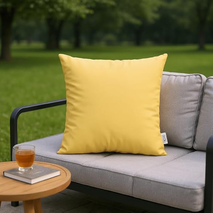 RSH DECOR: Sunbrella Square Throw Pillows Set of 4 | 17" x 17" | Water and Fade-Resistant Performance Fabric | Outdoor Pillow Covers with Down-Alternative Inserts | Canvas Buttercup Yellow