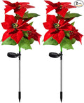 Aolyty Solar Garden Lights, IP65 Waterproof Solar Flowers Lights Landscape Lighting Simulation Poinsettia LED Light for Pathway, Garden, Patio, Yard, Lawn Outdoor Decorative (2 Pack)