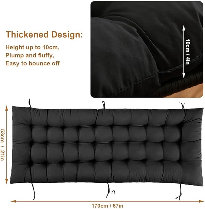 ERWUDEling Zero Gravity Lounge Chair Cushion Replacement 67 Inch, Thick & Soft Patio Furniture Cushion for Outdoor/Indoor Use, Waterproof Non-Slip with 8 Ties, Black (19 x 67 x 4 Inches)