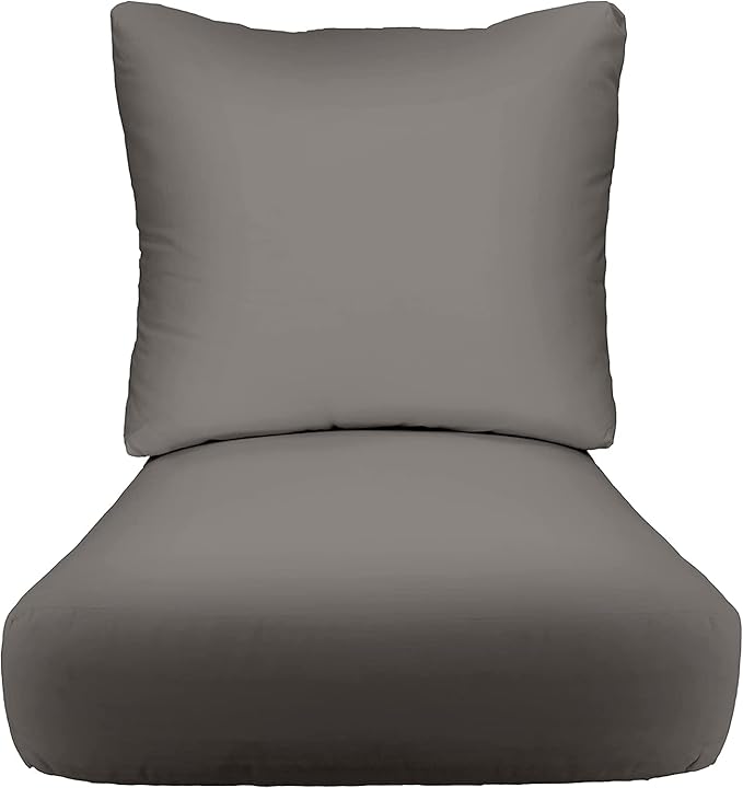 RSH DECOR Deep Seating Cushion with Pillow Back | 23” x 25” x 5" Seat | Water and Fade-Resistant Spun Fabric | Made in USA | Outdoor Chair Cushion Set for Patio Furniture (Charcoal Grey)