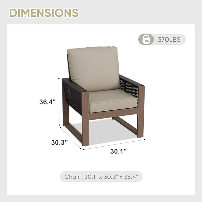 COOS BAY Natural Cedar Wood Patio Chair with Cushions, Durable Outdoor Furniture, Patio Dining Armchair for Deck, Porch, or Garden, 1 Piece, Brownish/Beige