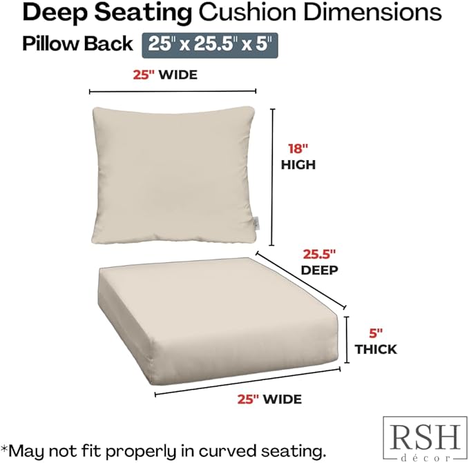 RSH DECOR Deep Seating Cushion with Pillow Back | 25” x 25.5” Seat | Water and Fade-Resistant Spun Fabric | Outdoor Chair Cushion Set for Patio Furniture | Gould Multi