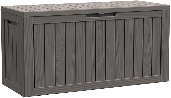 BTEXPERT 80 Gallon Outdoor Storage Container Deck Box with Metal Support Rods for Patio Furniture Garden Tools Cushions Waterproof Lockable UV Resistant Resin