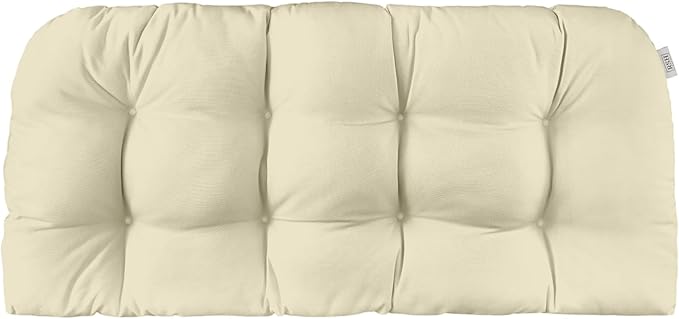 RSH DECOR Sunbrella Tufted Wicker Loveseat Cushion | 44” x 22" | Water and Fade-Resistant Performance Fabric | Outdoor Settee Cushion for Patio Furniture | Made in USA (Canvas Canvas Natural)