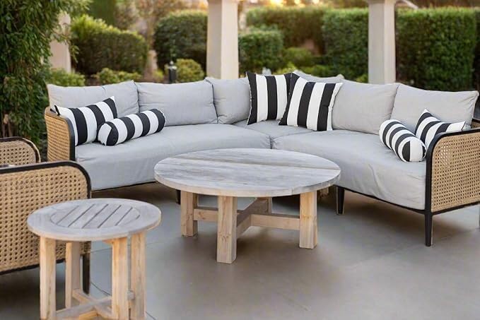 RSH DECOR: Sunbrella Pillow Covers Set of 2 | Covers Only - 26" x 16" | Outdoor Lumbar Pillow Covers Crafted with Sunbrella Performance Fabric | Cabana Classic Black Stripe