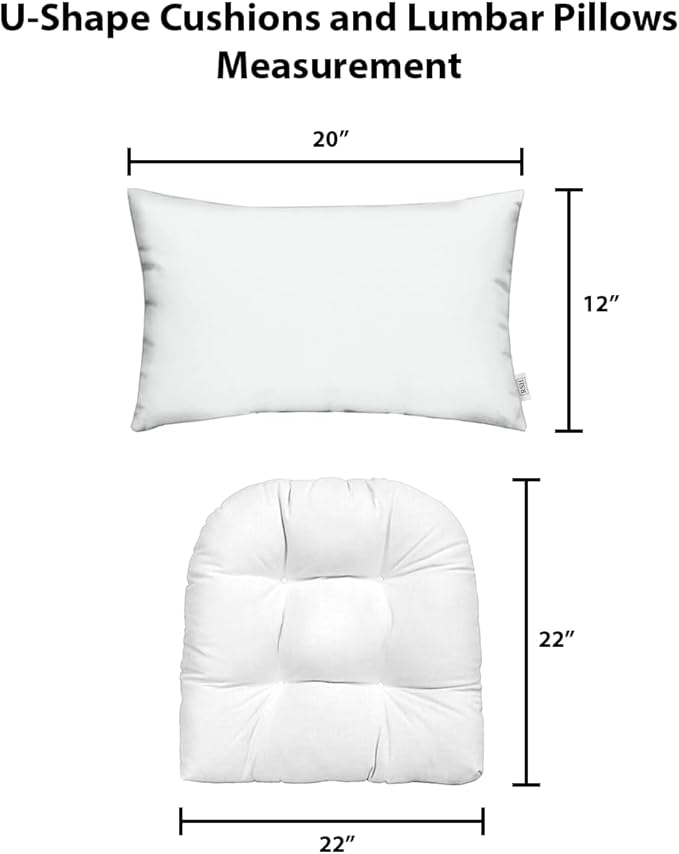 RSH DECOR: Tufted U-Shapes & Lumbars 2 of Each | 22" x 22” & 20" x 12" | Water-Resistant Spun Fabric | Outdoor Wicker Cushions & Support Pillows for Patio Furniture | Red