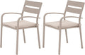 Soleil Jardin Outdoor Aluminum 2-Piece Patio Dining Chairs with Cushions, Stackable Bistro Chairs for Balcony, Garden, Backyard, Flaxen Finish & Beige Cushion