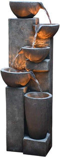 SunJet 5-Tier Outdoor Water Fountain Resin Fountain Decor with LED Lighting Natural Polyresin Looking Stone Decor for Garden Patio Fold Court Yard Deck 12.99" L x 13.78" W x 39.76" H
