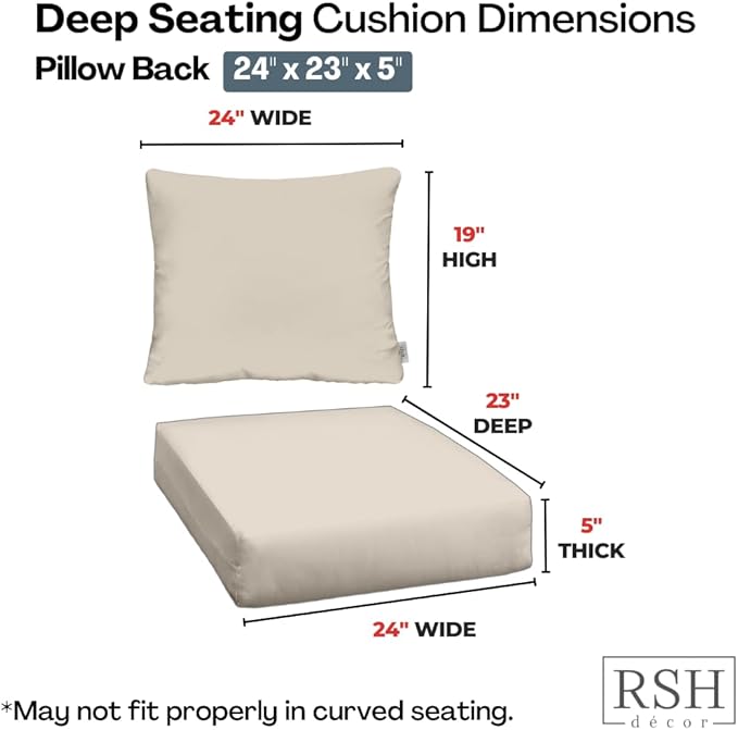 RSH DECOR Deep Seating Cushion with Pillow Back | 24” x 23” x 4" Seat | Water and Fade-Resistant Spun Fabric | Made in USA | Outdoor Chair Cushion Set for Patio Furniture (Kiwi Green)
