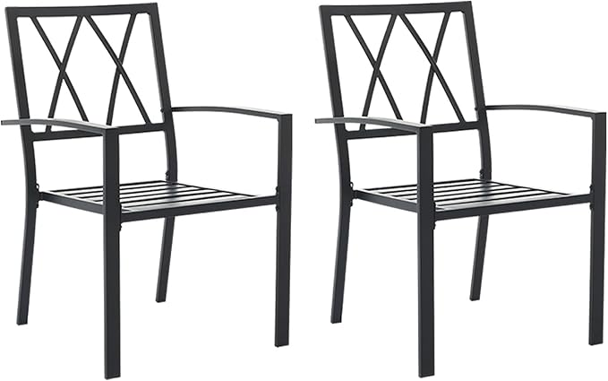 Outdoor Dining Chairs Set of 2, Aluminum Frame Stackable Patio Dining Chairs with Armrest, Wrought Iron Patio Bistro Chairs for Lawn, Backyard, Garden, Porch