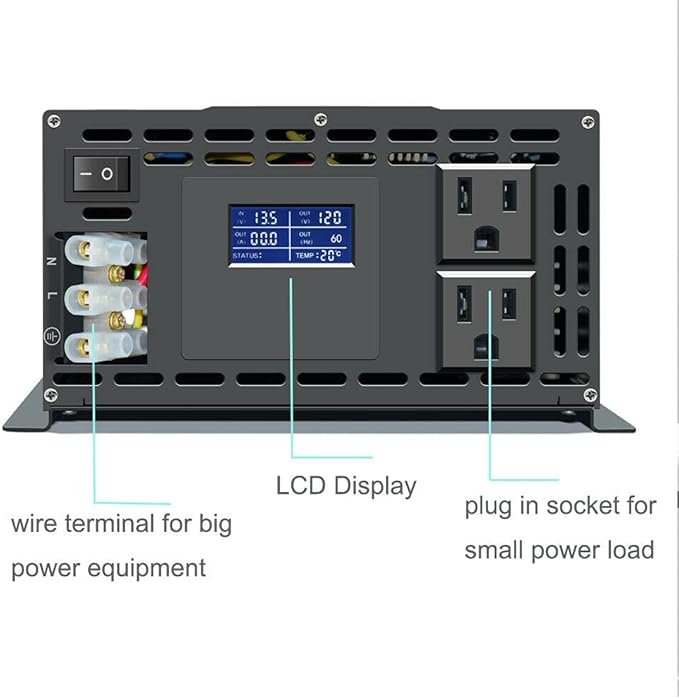 WZRELB 1500W Pure Sine Wave Inverter 24VDC to 120VAC Solar Power Converter Truck RV Home LCD Display
