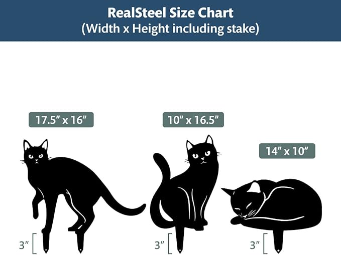 RealSteel - Garden Art Cats 3 Pack 2nd Edition - Cat Sculptures & Statues - Outdoor Yard Decorations for Cat Lovers - Zen Garden Accessories - Feline Kittens to Adorn Your Patio (Black)