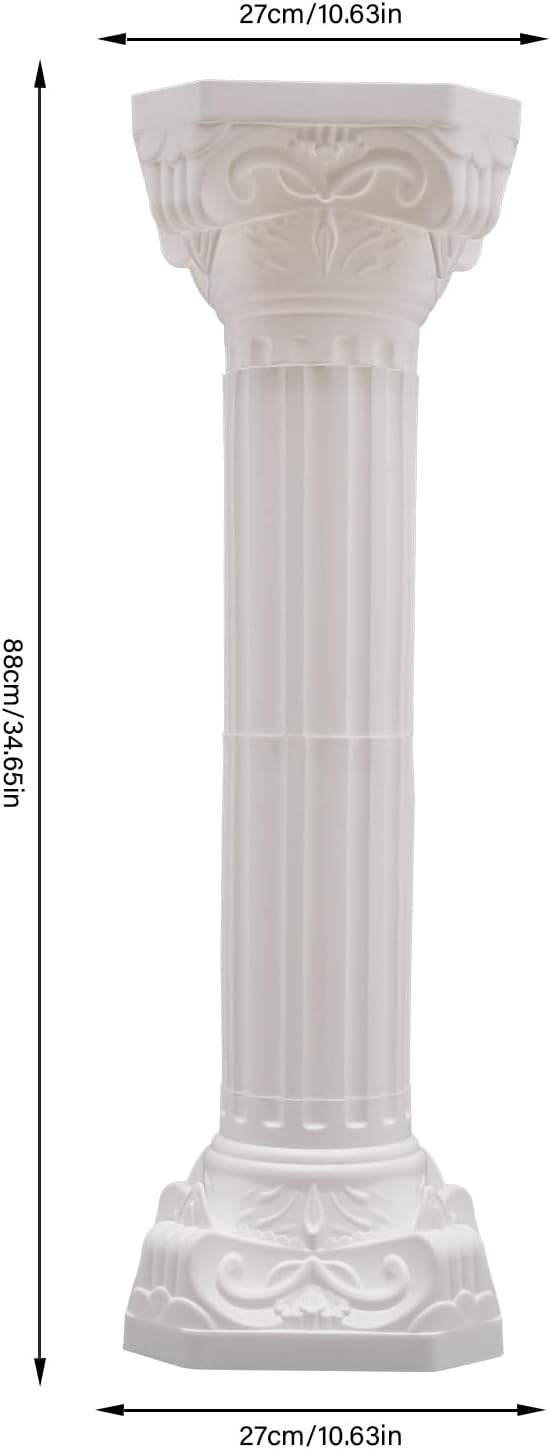 Roman Column Pedestal, Plastic White Columns for Weddings Indoor/Outdoor Roman Pillar Stand for Table Sculptures, Vase, Garden Decor (2PCS, 10.6 x 34.6 Inch Round)