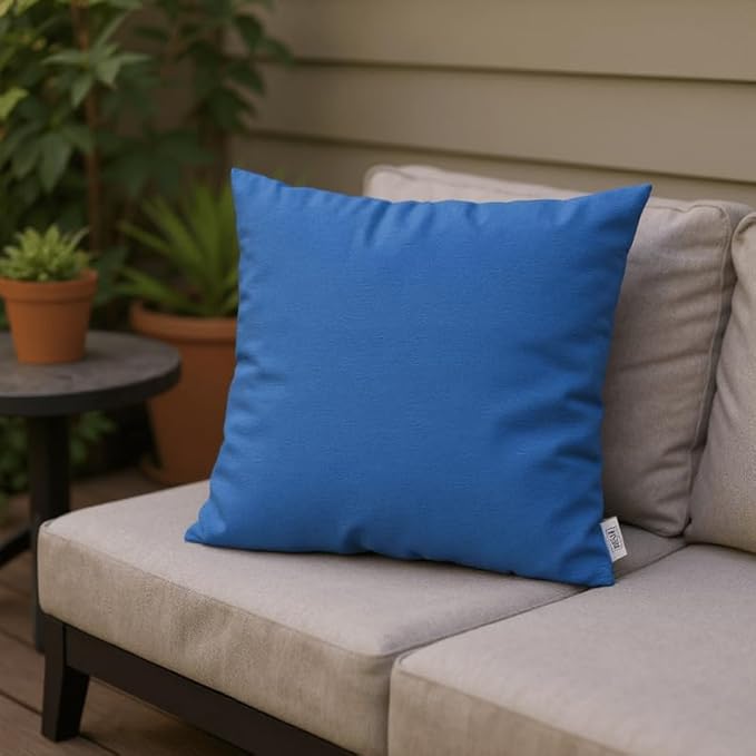 RSH DECOR: Sunbrella Square Throw Pillows Set of 2 | 24" x 24" | Water and Fade-Resistant Performance Fabric | Outdoor Pillow Covers with Down-Alternative Inserts | Canvas Pacific Blue