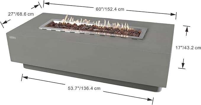 Elementi Granville Gas Fire Pit Bundle Concrete Fire Table, Outdoor Fire Pit Electronic Ignition | Canvas Cover, Lava Rock Included | Free AMS Wind Guard | Light Gray (Propane Gas)