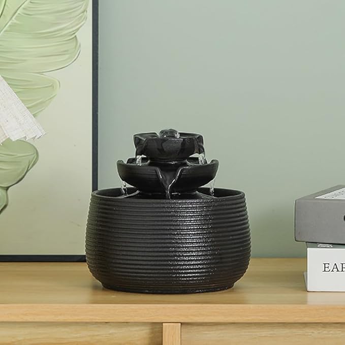 Outdoor and Indoor Water Feature Fountain Waterfall Tabletop Desktop mini Ceramic Garden Fountain (Black A172)