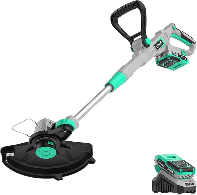 Litheli 20V 12" Cordless String Trimmer/Wheeled Edger, Battery Powered Weed Wacker with Auto Line Feed for Lawn Trimming/Edging, with 2.0Ah Battery and Charger Included
